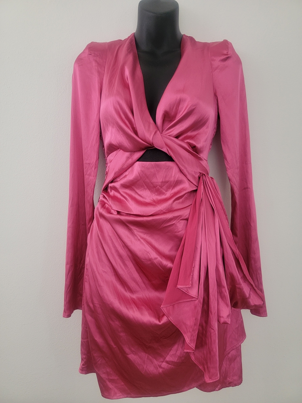 Women's Fuchsia Twist-Front Satin Dress